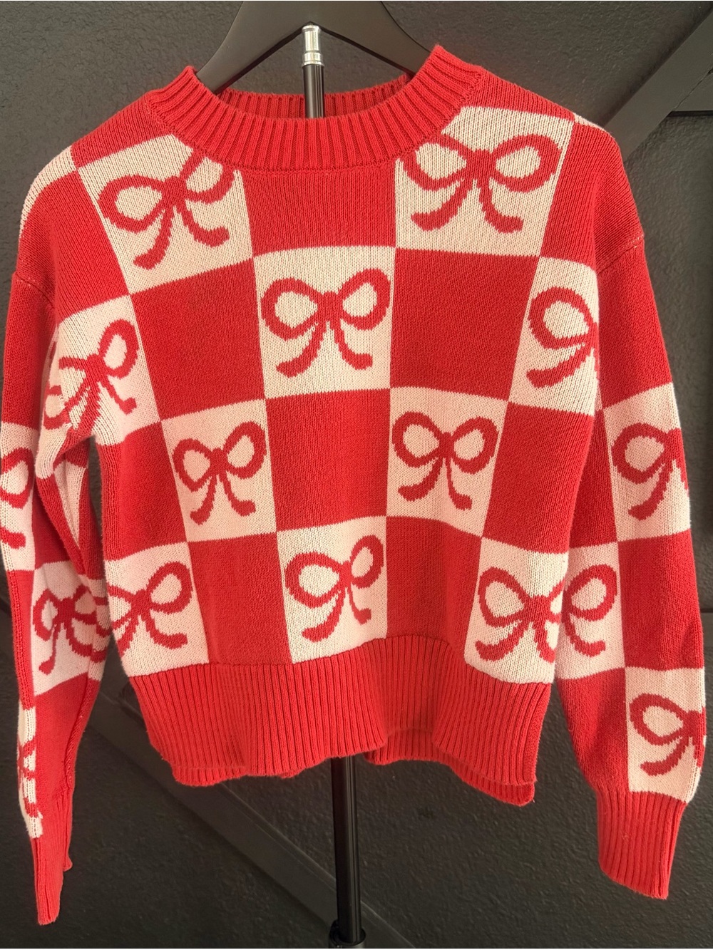 dip Red & Cream Checkerboard Bow Sweater